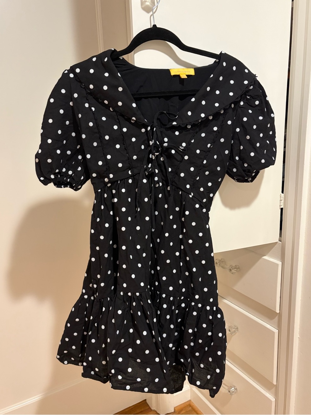 Flying Tomato Black and White Polka Dot Sailor-Collar Dress